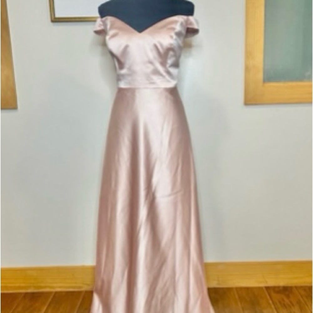 Elegant Off-Shoulder Pink Satin Dress